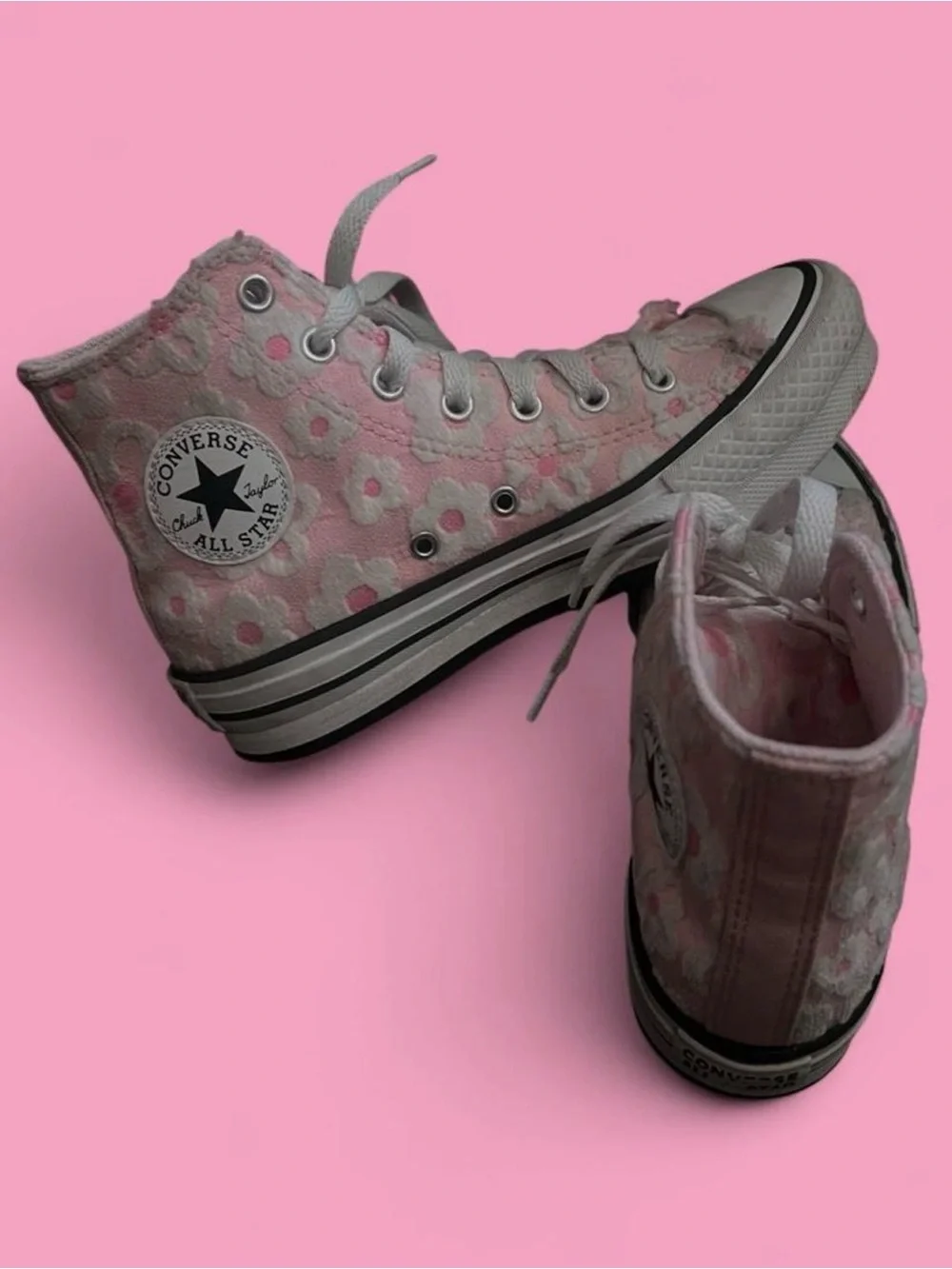 Pink Floral High-Top Sneakers - Girls Casual Lace-Up